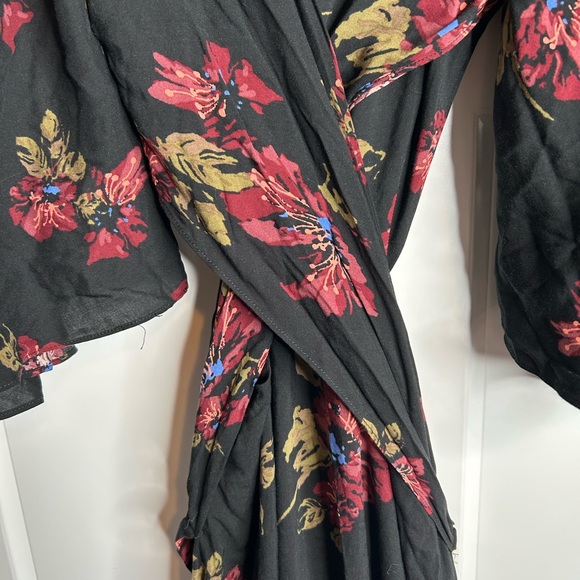 Free People Womens Large Maxi Dress Black Floral Wrap Front Boho New 6446 - Picture 8 of 11